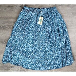 Nemidor 1X Women Blue AOP White Flower Floral Skirt‎ Lined Elastic Waist NWT